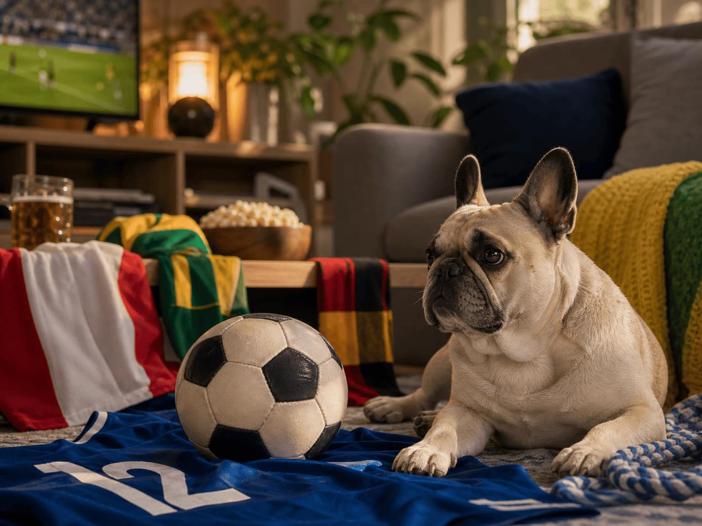 世界は、愛犬とサッカーを観ている